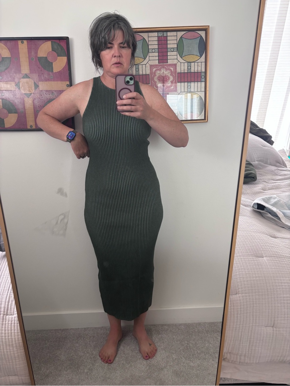 Rhythm. Dark Green Ribbed Maxi Tank Dress
